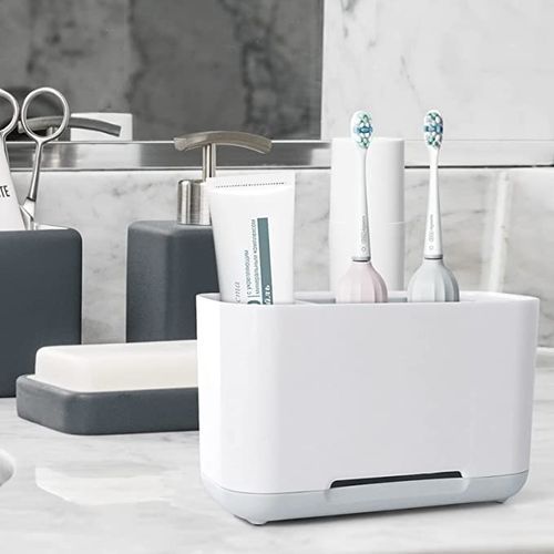 Luvan Toothbrush Holders for Bathrooms,White Toothbrush Stand,Plastic  Electric Toothbrush and Toothpaste Organizer 