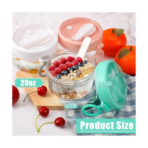 Overnight Oat Containers with Lids and Spoons, 20oz Portable