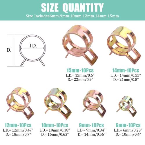 Kashemano 60pcs Spring Hose Clamps - 6-15mm for Water Pipe Air Pipe - image 6