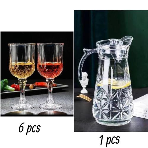 product_image_name-Generic-Wine/juice/ water  Glass Cup 6 pcs + Glass Jug I pcs-1