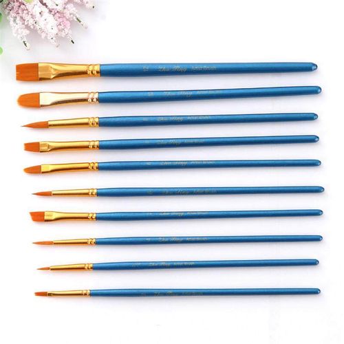 10pcs Blue Watercolor Gouache Paint Brushes Nylon Hair Painting Brush Set