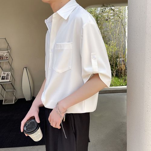 Fashion White 2023 Summer New Korean Fashion Ice Silk Short Sleeve Shirt Men Half sleeved Lapel Solid Color Casual High Quality Shirts For Men SMA Jumia Nigeria