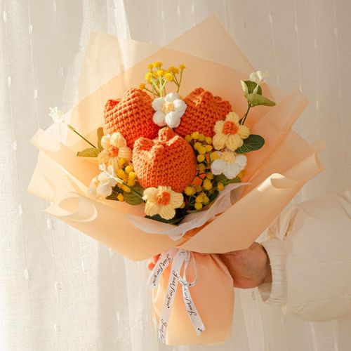 Crochet Flower Bouquet Tulips Artificial Flowers for Anniversary Desktop