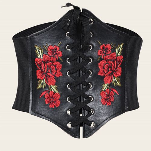 Lace Up Waspie Corset Belts For Women Elastic Waist Belt Tied Retro Wide  Belt