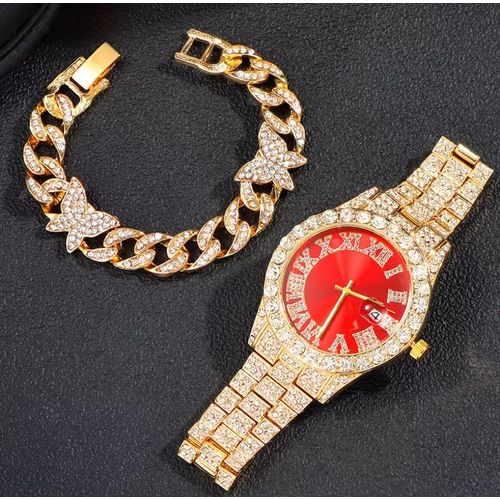 Gold watch with red sale face mens