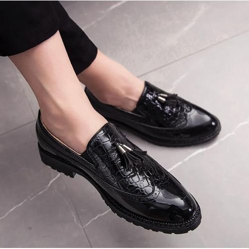 product_image_name-Fashion-Men's Formal Glossy Tassel Brogue Shoes Loafers & Slip-ons Formal Black-1