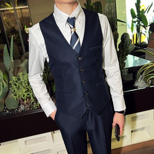 Fashion Navy Blue 2022 Dress Vests For Men Slim Fits Mens Suit Vest Male Waistcoat Gilet Casual Sleeveless Formal Business Vest Chaleco Hombre DOU Jumia Nigeria