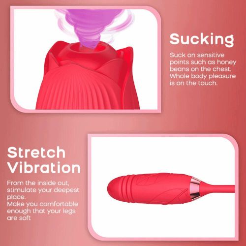 Generic Two-in-one Automatic Retractable Rose Vibrator Sex toy  USB Charging - image 3