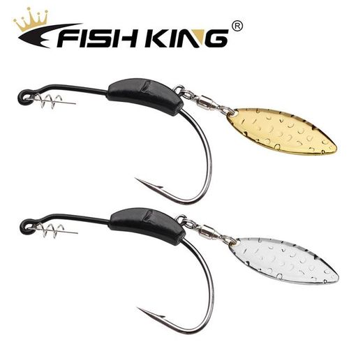 Generic Fish King With Metal Spoon Offset Fishing Hook Slicing Jig Head  2g-7g Wide Crank Fishing Hook For Soft Bait Rotating Hook
