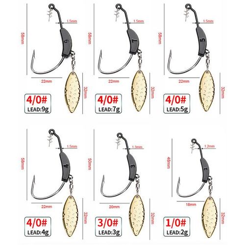 Generic Fish King With Metal Spoon Offset Fishing Hook Slicing Jig Head  2g-7g Wide Crank Fishing Hook For Soft Bait Rotating Hook