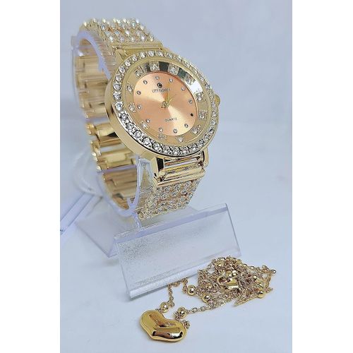 product_image_name-Fashion-Ladies Gold Wristwatch + Gold Necklace-1