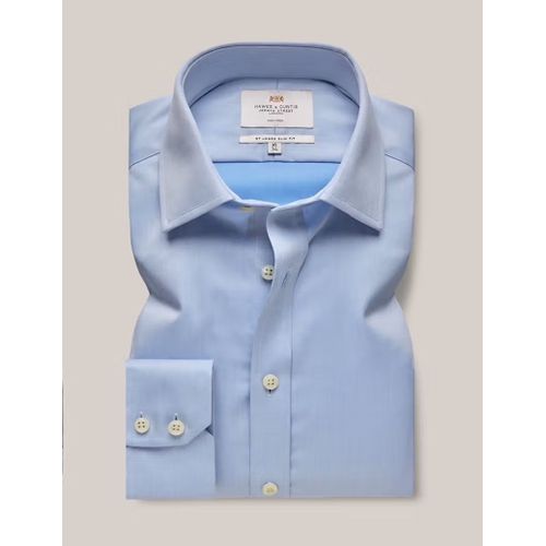 product_image_name-Hawes & Curtis-Men's Formal Blue Fine Twill Slim Fit Single Cuff Shirt-1