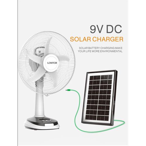 LONTOR 14" Inches Rechargeable Table Fan With Solar Panel