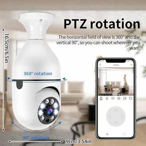 Generic WiFi Panorama Bulb Security Camera E27 Socket 360 Degree PTZ Rotation HD Night Vision Motion Detection Two Way Audio Remote Viewing White - image 3