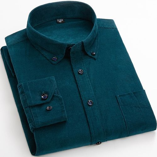 Fashion Cotton Corduroy Shirt Long Sleeve Winter Regular Fit Mens Casual  Shirt Warm S~6xl Solid Men's Shirts With Pokets Autumn Quality G701 4XL