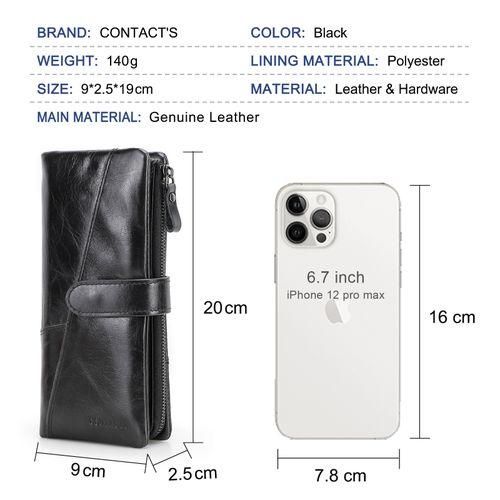 product_image_name-CONTACT'S-CONTACT'S Genuine Cowhide Leather Men Wallets With Card Holder Zipper Pocket Long Wallet Clutch Wrist Wallets-5