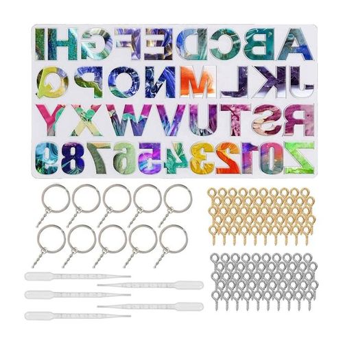 Keychain Letter Silicone Resin Mold Kit With Glitter 