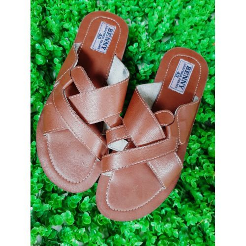 Benny Leather Palm Women Leather Cross Pam Palm Slippers - Brown