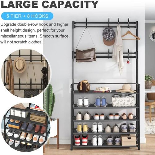 product_image_name-Generic-5-Tiers Metal Shoe Rack Hat Rack With 16 Hooks White&Silver-3