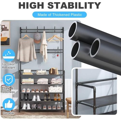 product_image_name-Generic-5-Tiers Metal Shoe Rack Hat Rack With 16 Hooks White&Silver-4