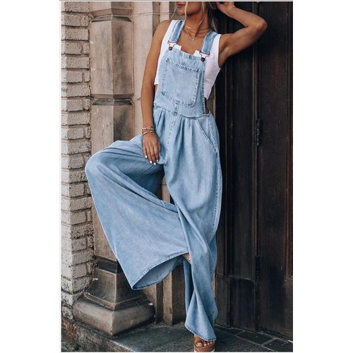 Flared Denim Overalls - Dark denim blue - Ladies