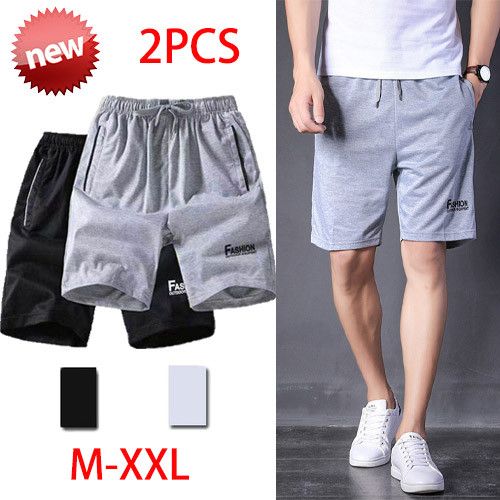 product_image_name-Fashion-Two Piece Men's Summer Shorts Sport Casual Pants Beach Pants - Grey And Black-1