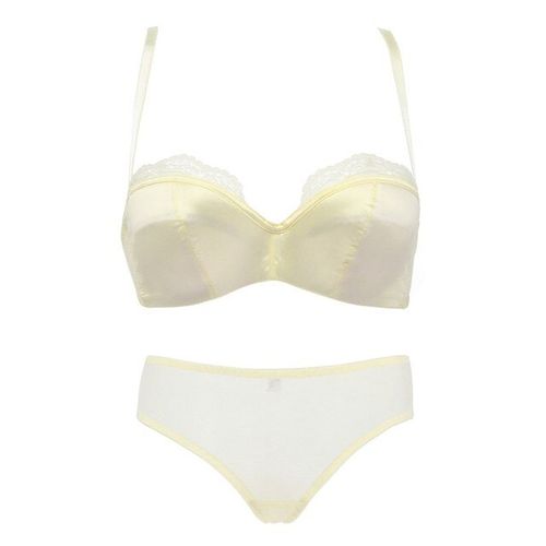 Fashion Bralette Wire Free Satin Bra Set Thin Triangle Cups Solid Color ...