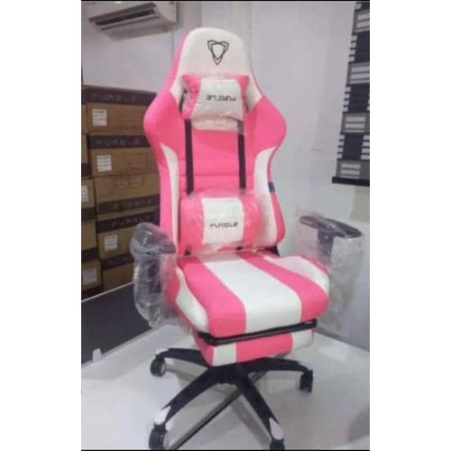 Generic FURGLE Computer Racing Gaming Ergonomic Chair + Footrest- (PINK/WHITE)