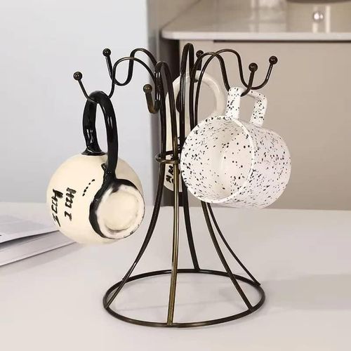 Generic Luxury Iron Mug Tree with 6 Ceramic Coffee Mugs