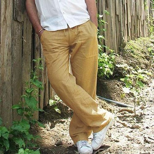 Generic Mens Nature Cotton Linen Trousers Summer Pants 5xl Casual Male  Solid Elastic Waist Straight Loose Pants Plus Size