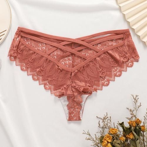 Fashion Women Sexy Lace Panties Low-waist Briefs Plus Size Thongs Pink