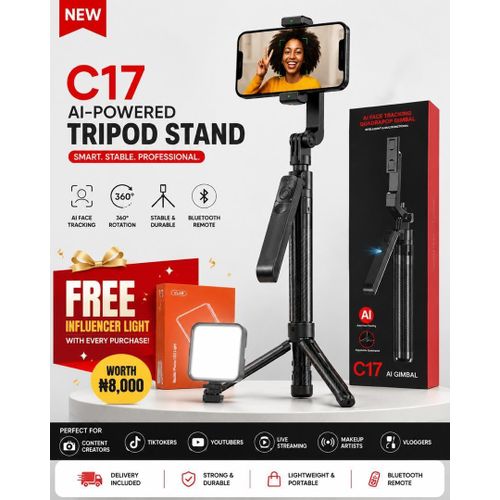 Generic C17 Ai Face Tracking Selfie Stick Quadrapod With Influencer Light