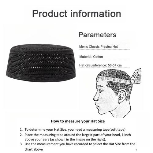 product_image_name-Fashion-Breathable Cotton Kufi Hat - Classic Black Plain Round Cap for Men-7