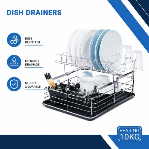 Generic 2-Tier Dish Drainer Rack -Cup & Kitchen Plate Organizer - Black & Sliver