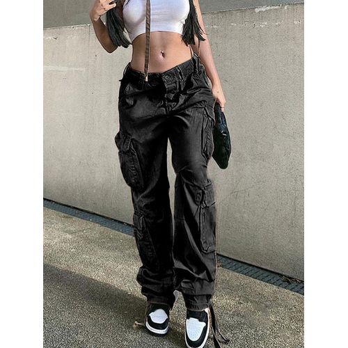 Cargo Pants Women High Waist Denim Overalls Casual Pants Baggy