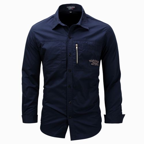Fashion Summer Cargo Work Shirts Men Long Sleeve Lightweight Quick Dry  Utility Shirts Zip Pockets Shirts Navy CN 5XL(US 2XL)