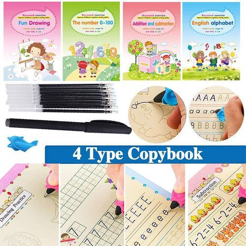 4 Magic Copybooks Children's Toy Writing Reusable Free Wiping