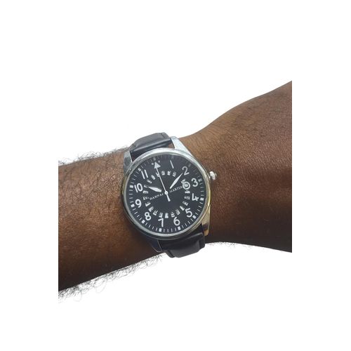 product_image_name-Hannah Martin-Black Dial Black Leather Strap Watch-2