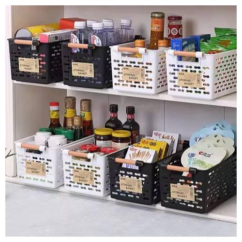 Generic 8PCS Fruit Basket Portable Wooden Handle Pantry Storage Basket