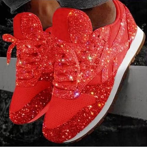 Red sequin deals flat shoes