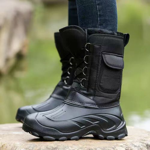 Fashion WEH Snow Men Boots Winter Mens Army Boots Waterproof Warm Male  Casual Mid-Calf Work Fishing Boot Protective Shoes-E1black