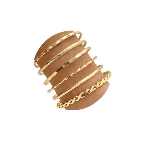 Fashion 6 Pcs Multi Pattern Gold Plated Bangle Stackable Bracelet Set Daily Jewelry