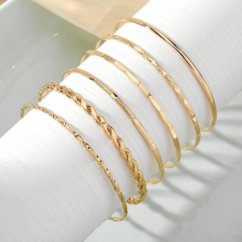 Fashion 6 Pcs Multi Pattern Gold Plated Bangle Stackable Bracelet Set Daily Jewelry - image 6