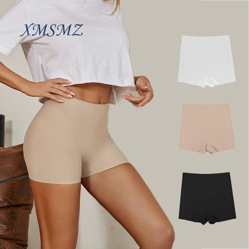 Fashion (Black)Ice Silk Seamless Boxer Briefs Women's Underwear Pure Cotton  Crotch Ladies Underwear Boxer Briefs Plus Size 5 Colors DOU