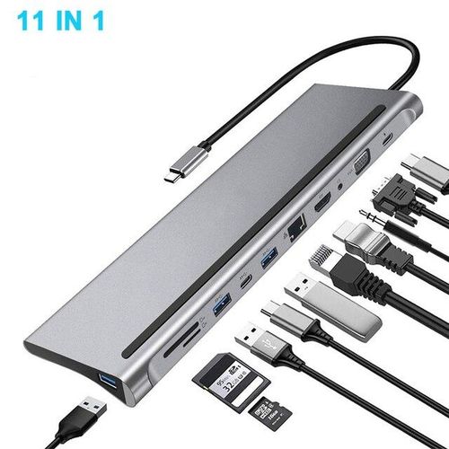 12 in 1 USB Type C Hub Type-C To 2 HDMI-compatible 4K VGA Adapter RJ45 Lan  Ethernet SD TF PD 3.5mm Audio/Mic for MacBook Pro OTG