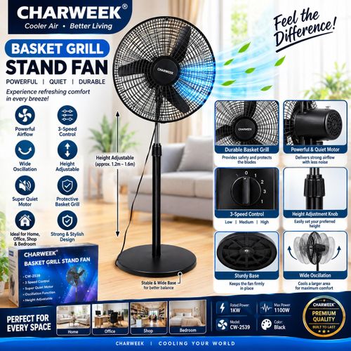 CHARWEEK 18inch Black Storm Stand Fan