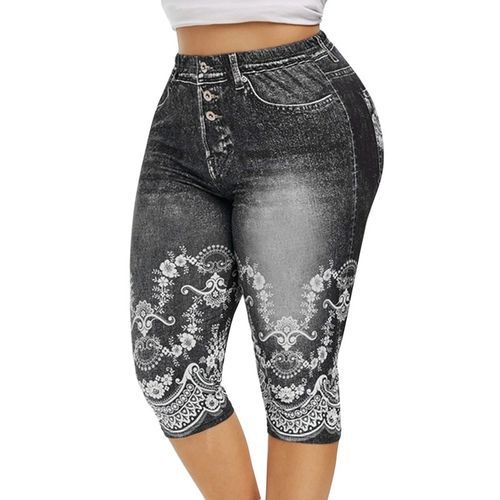 Fashion Plus Size Women Yoga Shorts Leggings Summer Denim Ladies Short Pants  Summer Floral Printed High Waist Female Shorts 2021