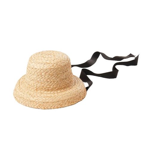 Fashion Kids Straw Hat Wide Brim Beach Sun Hat W/ Adjustable Tie Black Tie
