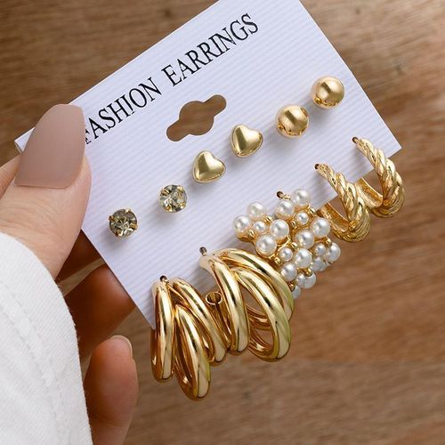 product_image_name-Fashion-6 in 1 Women’s Elegant Vintage Gold Beaded Pearl Drop Earrings-1