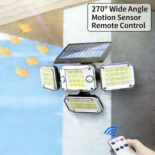 Generic Super Bright 296 LED Solar Flood Light 4-Pack | Wireless Remote + Motion Sensor + 270° Wide Angle | Waterproof Outdoor Light for Compound/Shop Front/Pathway